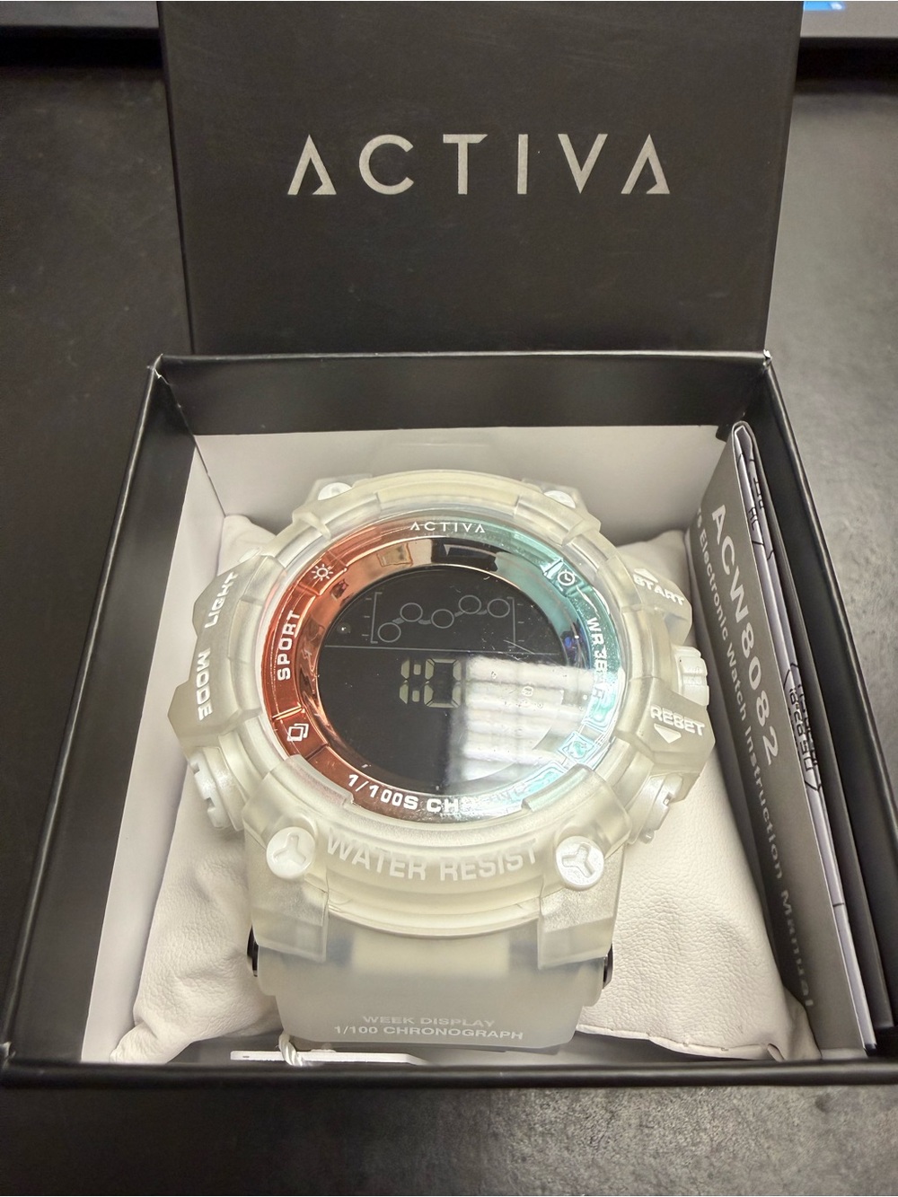 Ativa Frosted White Digital Sport Watch with Red and Blue Accent Bezel